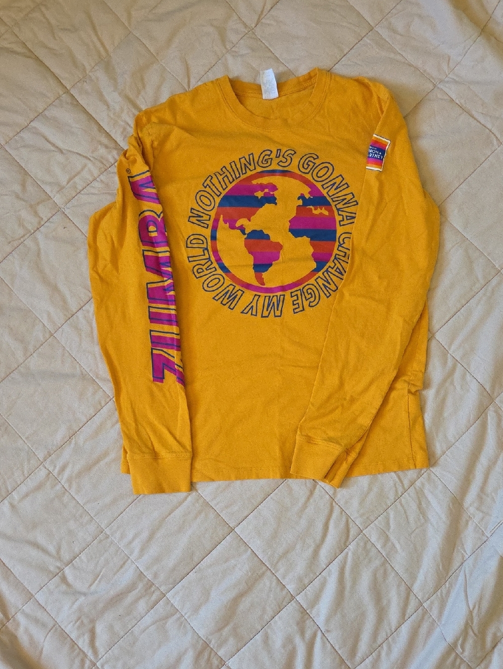 Zumba Fitness Long Sleeve Tee - Mustard Yellow with Pink & Purple Graphic